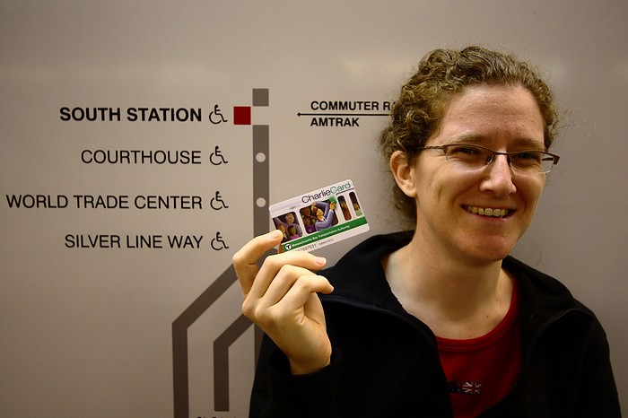 Jen with a Charlie Card in Boston